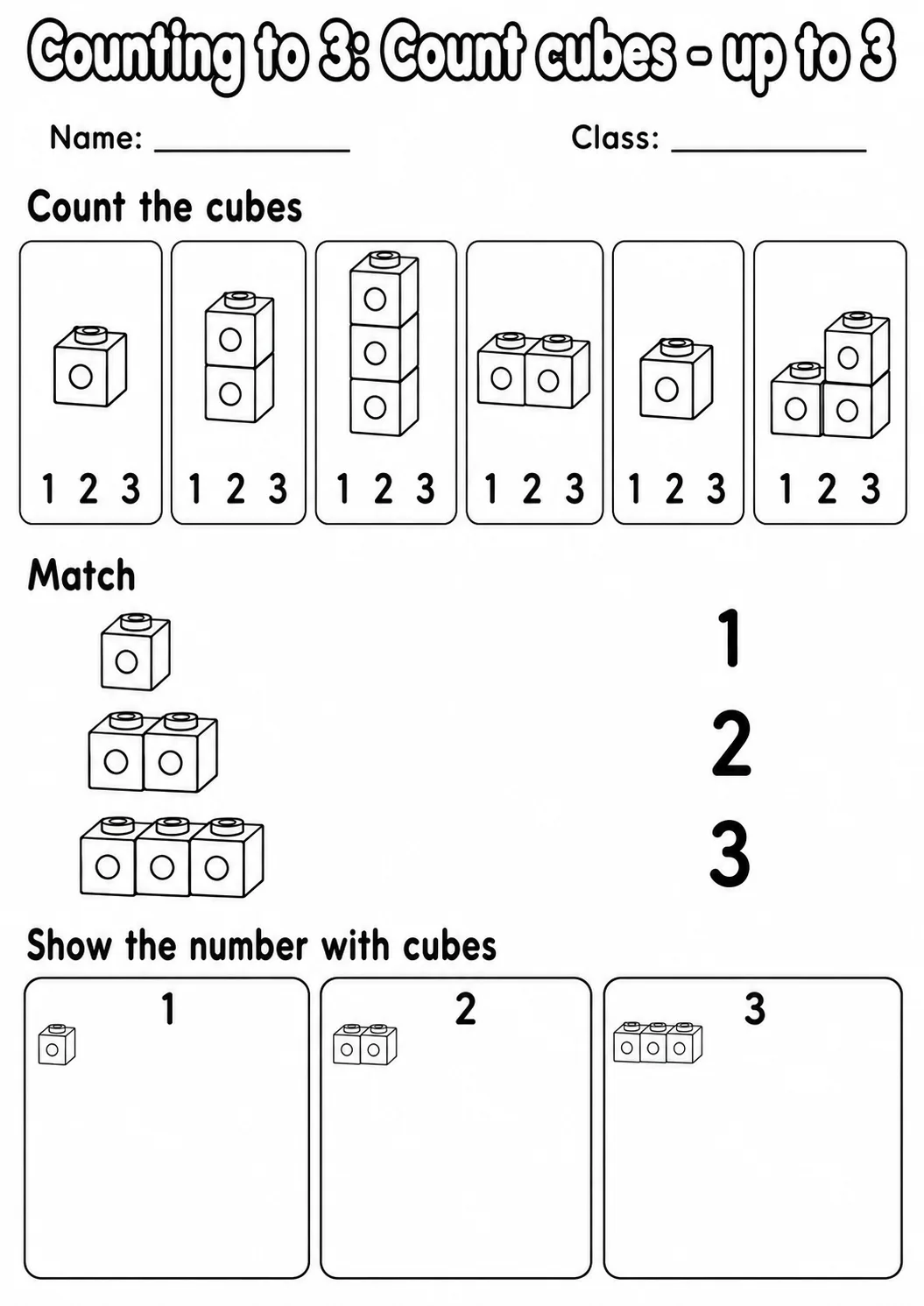Pre-K Counting to 3 Math Worksheet Pack page 5 printable worksheet preview