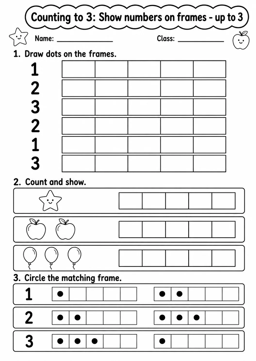 Pre-K Counting to 3 Math Worksheet Pack page 9 printable worksheet preview