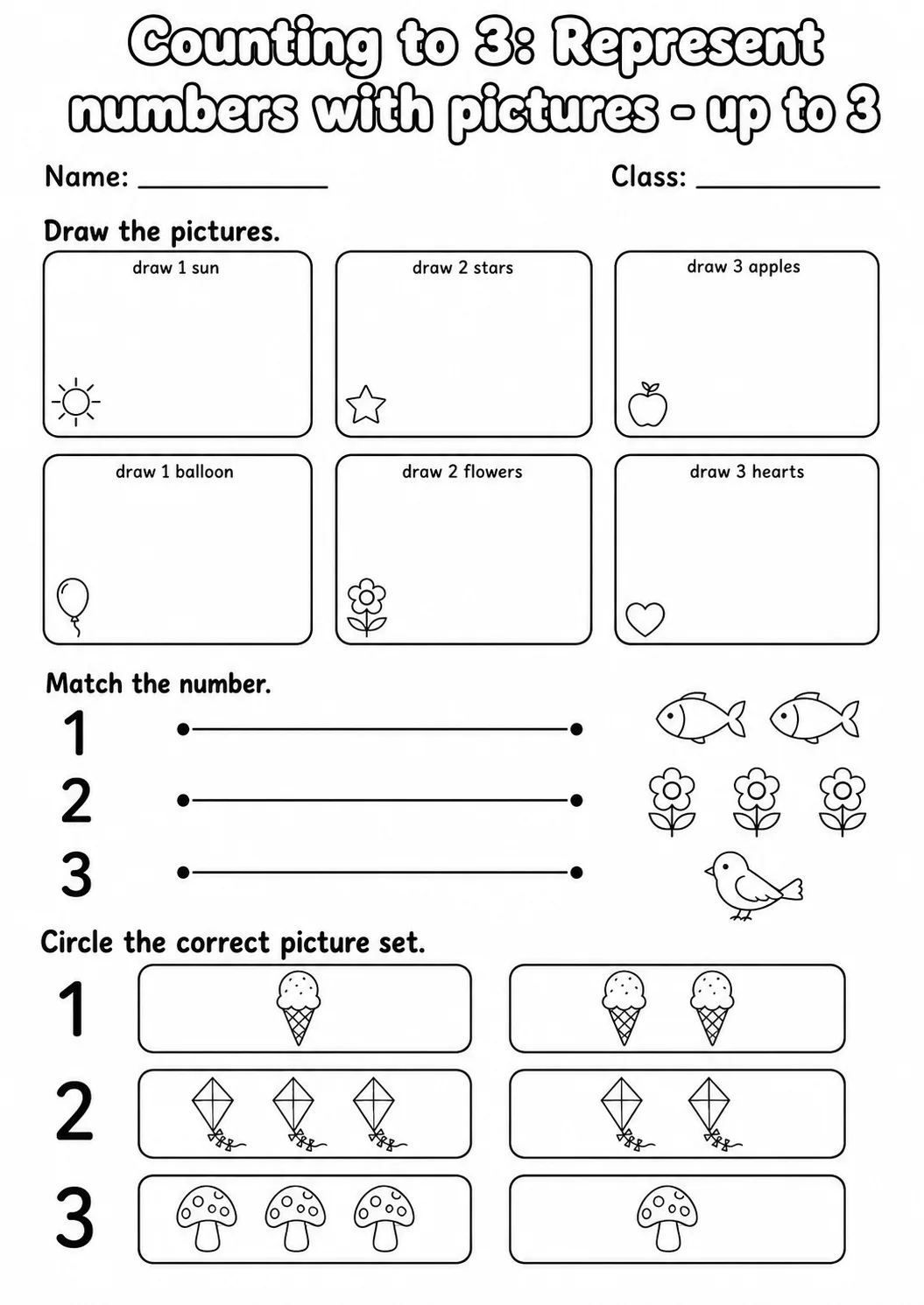 Pre-K Counting to 3 Math Worksheet Pack page 10 printable worksheet preview