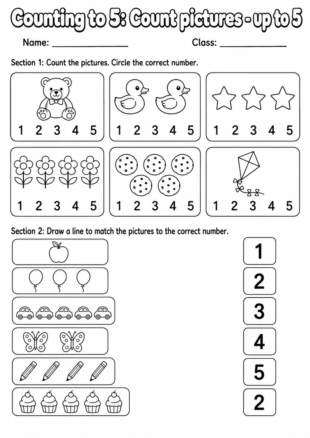 Pre-K Counting to 5 Math Worksheet Pack page 2 printable worksheet preview