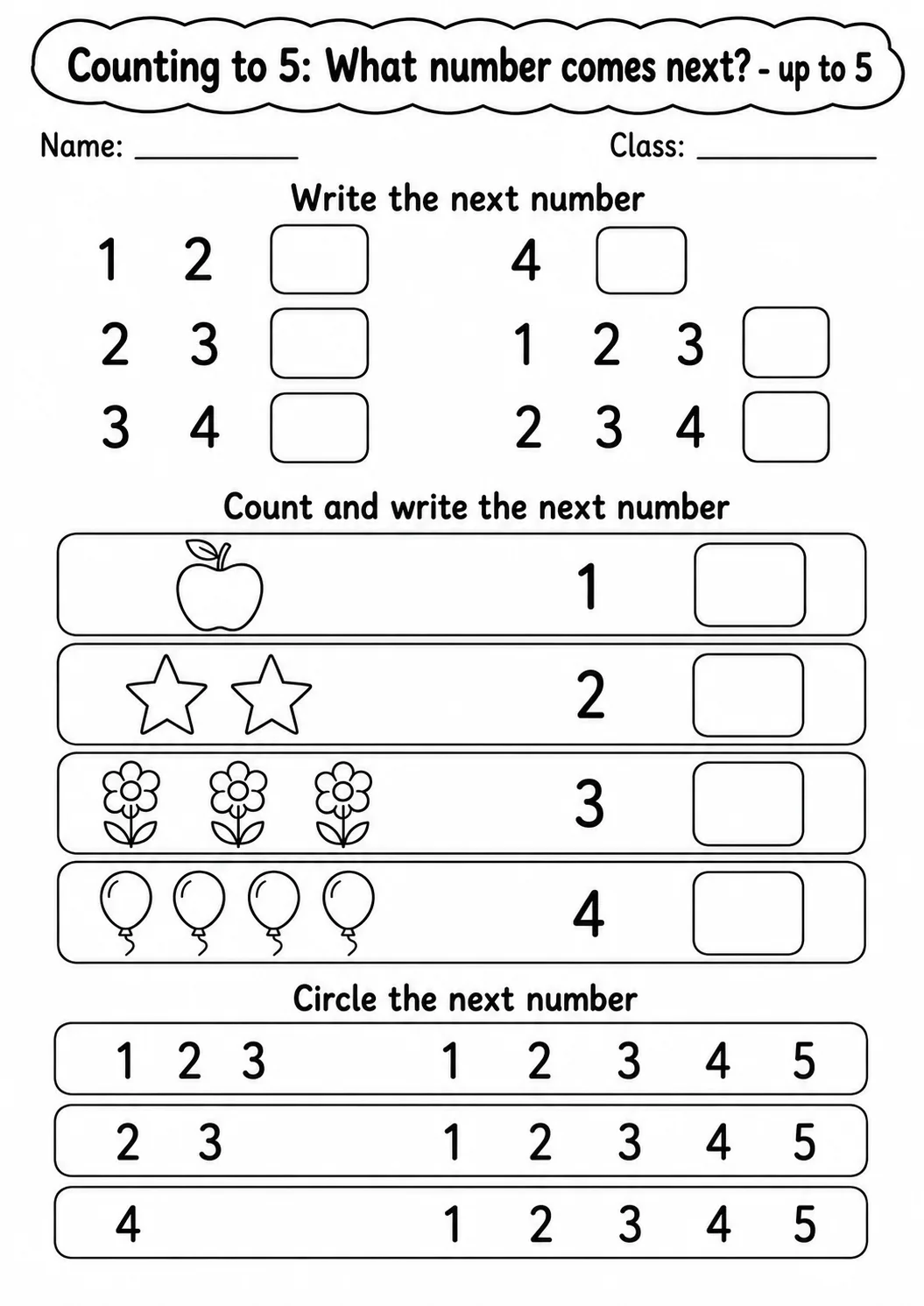 Pre-K Counting to 5 Math Worksheet Pack page 14 printable worksheet preview