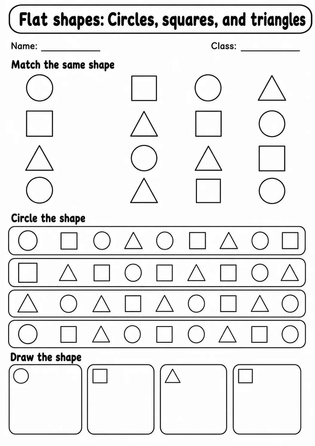 Pre-K Flat Shapes Math Worksheet Pack page 5 printable worksheet preview