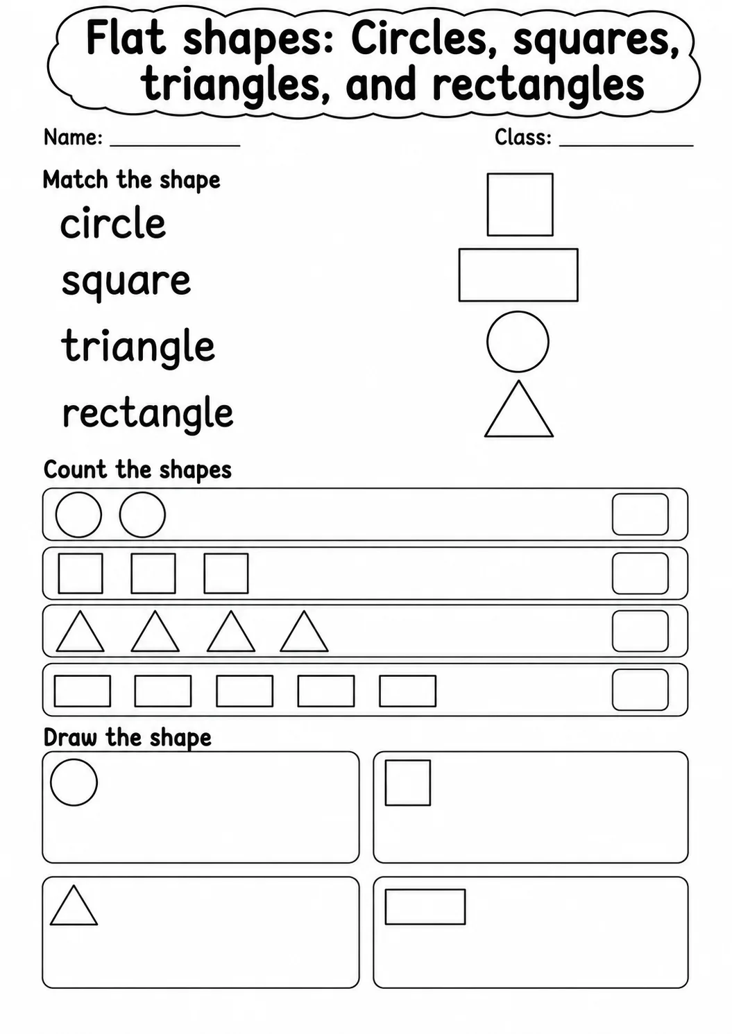 Pre-K Flat Shapes Math Worksheet Pack page 6 printable worksheet preview