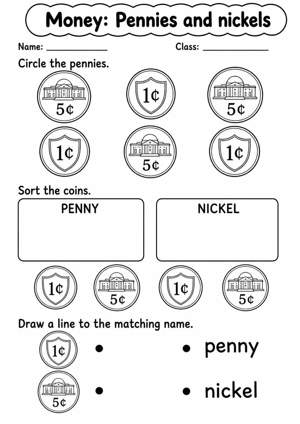 Pre-K Money Math Worksheet Pack printable worksheet pack preview