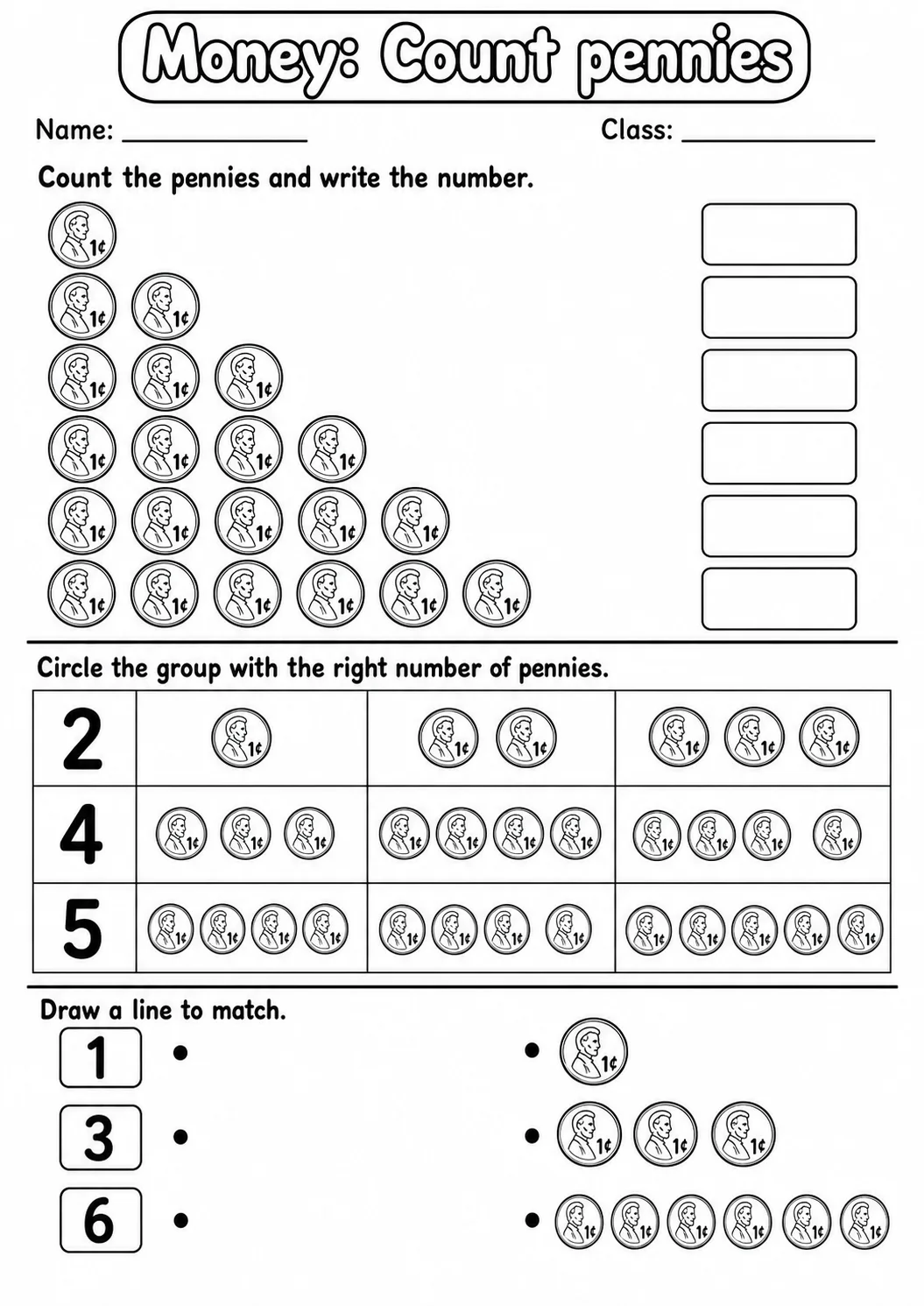 Pre-K Money Math Worksheet Pack page 4 printable worksheet preview