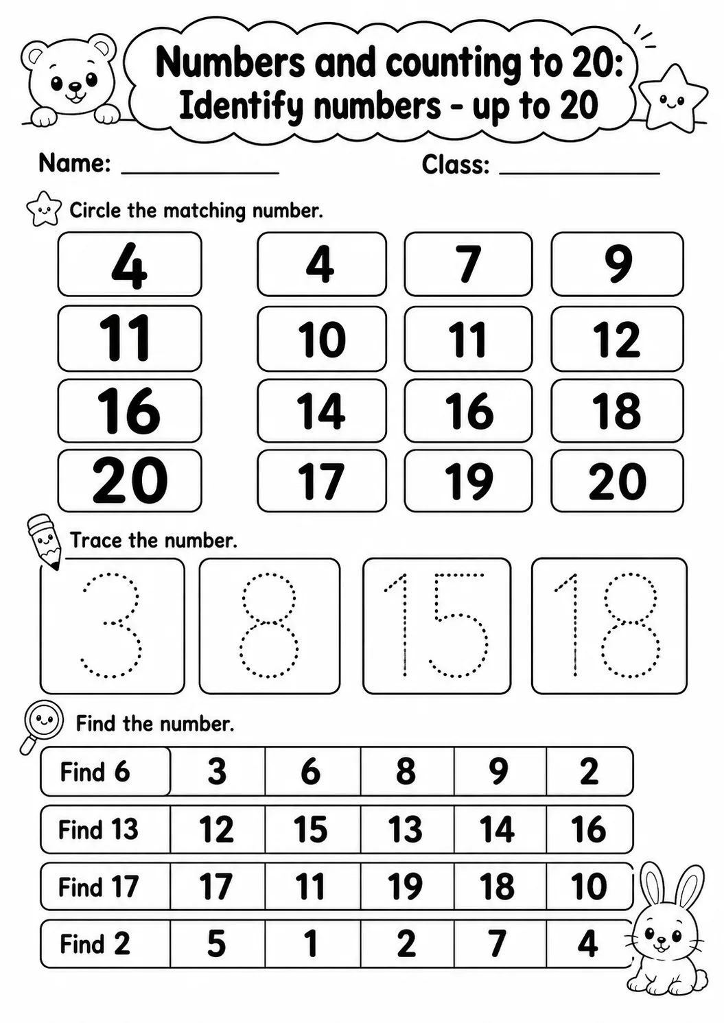 Pre-K Numbers and Counting to 20 Math Worksheet Pack printable worksheet pack preview
