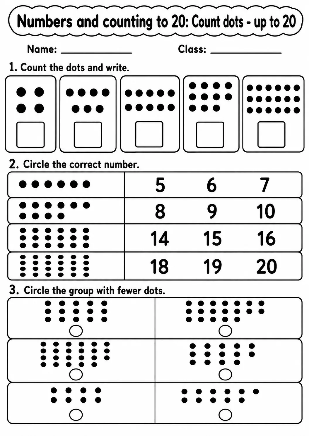 Pre-K Numbers and Counting to 20 Math Worksheet Pack page 3 printable worksheet preview