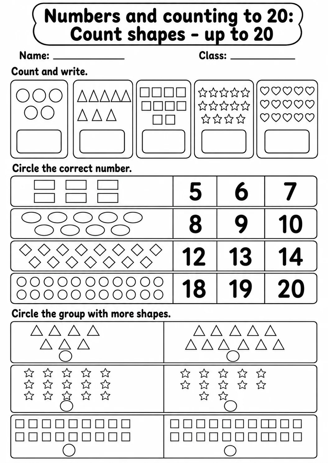 Pre-K Numbers and Counting to 20 Math Worksheet Pack page 4 printable worksheet preview