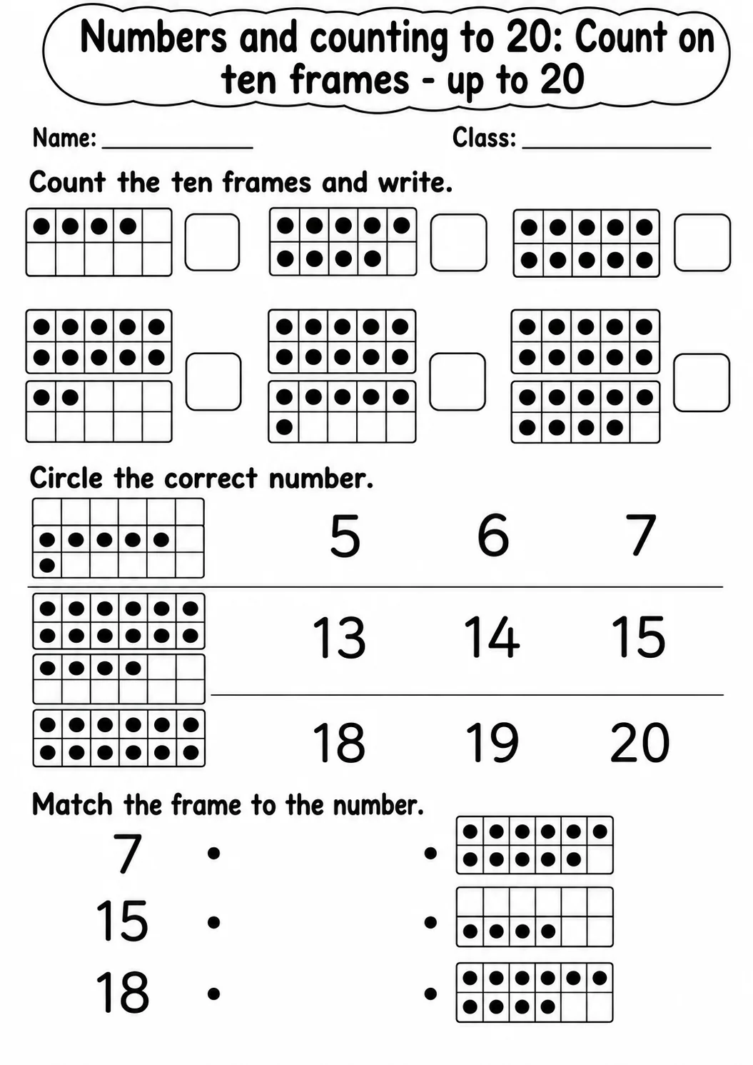 Pre-K Numbers and Counting to 20 Math Worksheet Pack page 5 printable worksheet preview