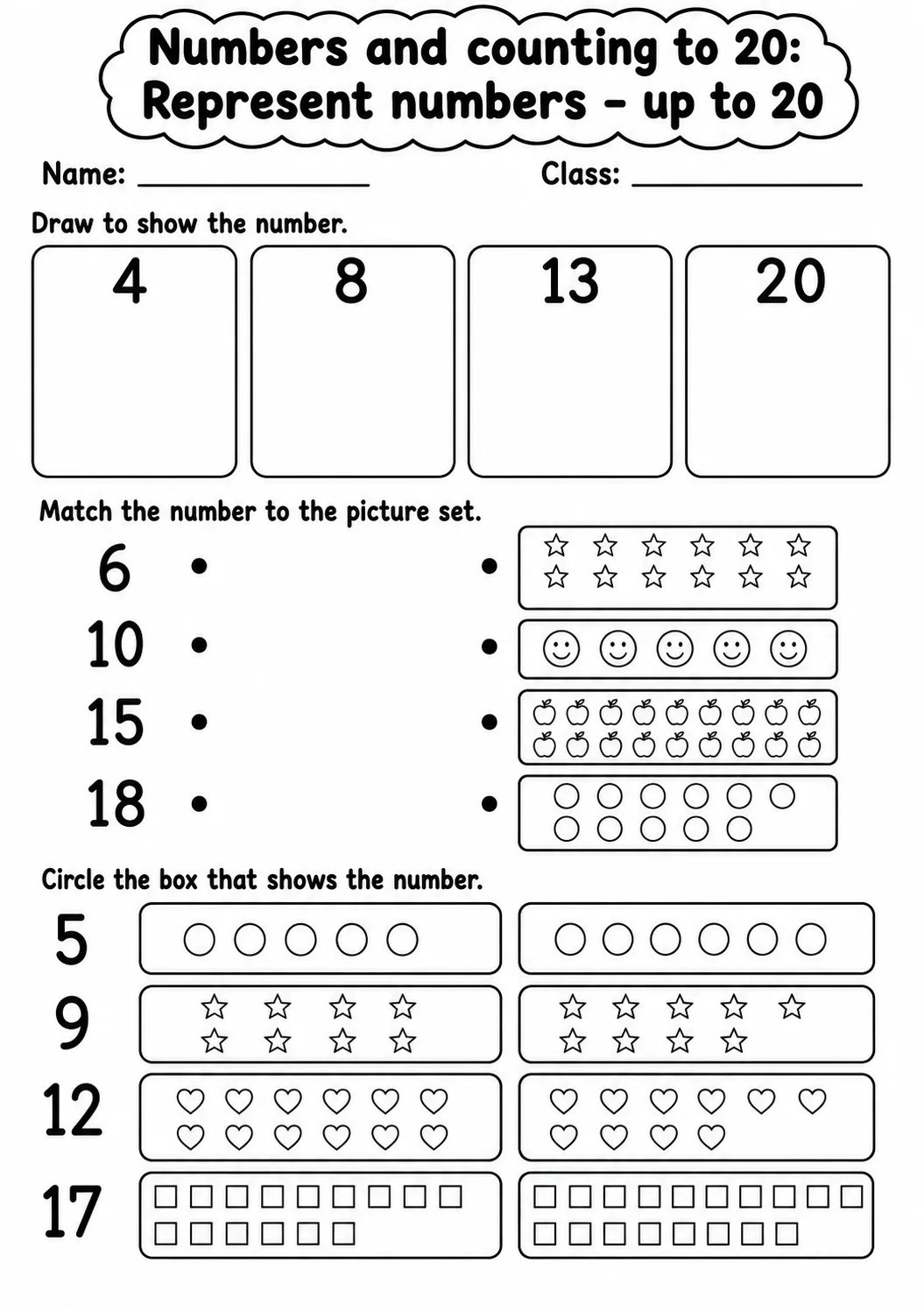 Pre-K Numbers and Counting to 20 Math Worksheet Pack page 7 printable worksheet preview