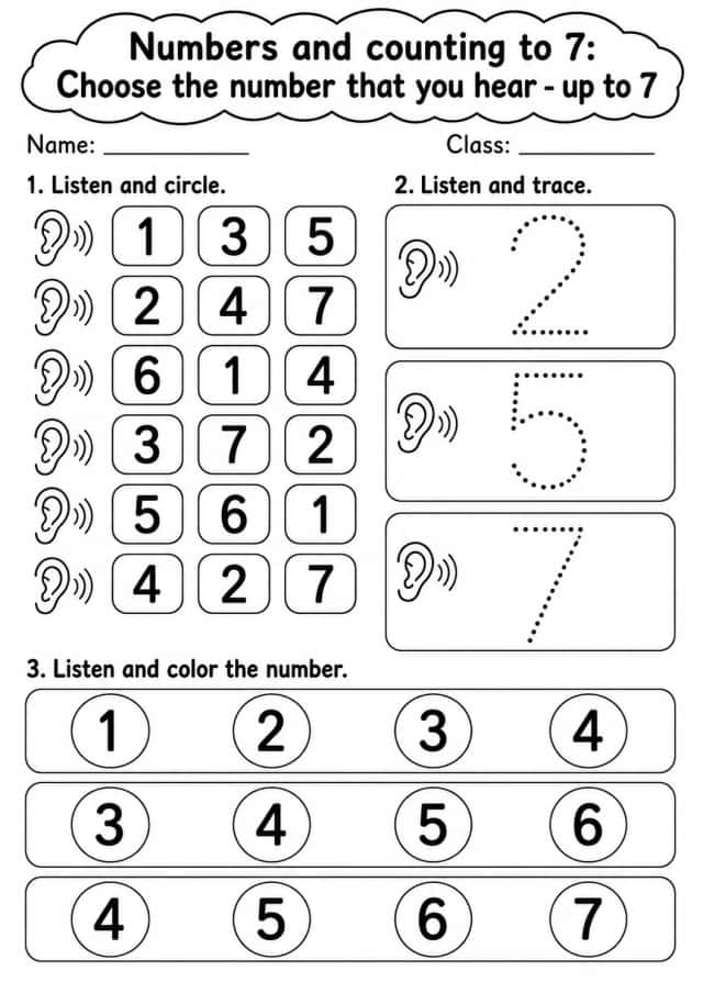 Pre-K Numbers and Counting to 7 Math Worksheet Pack