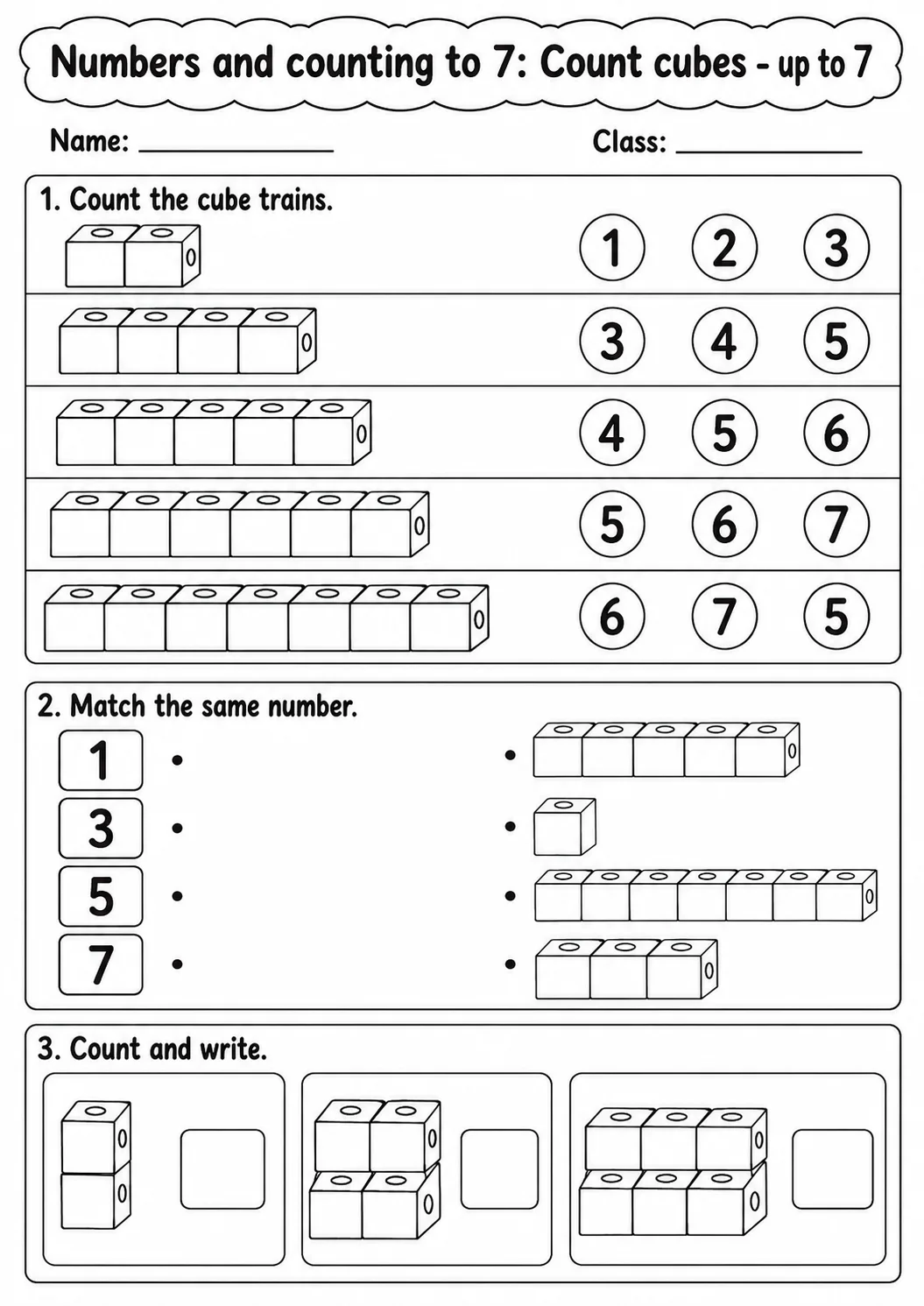 Pre-K Numbers and Counting to 7 Math Worksheet Pack page 4 printable worksheet preview
