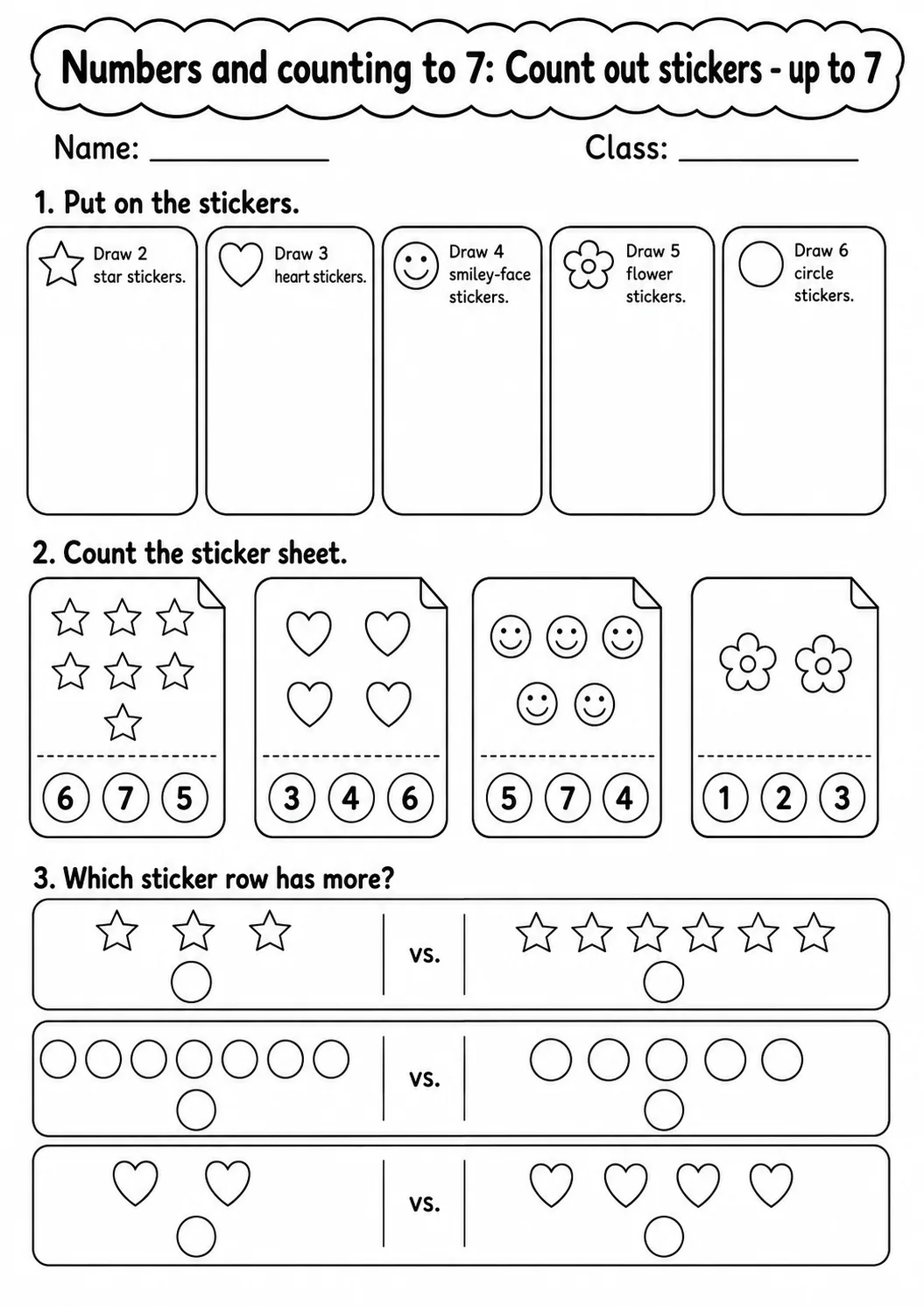 Pre-K Numbers and Counting to 7 Math Worksheet Pack page 6 printable worksheet preview