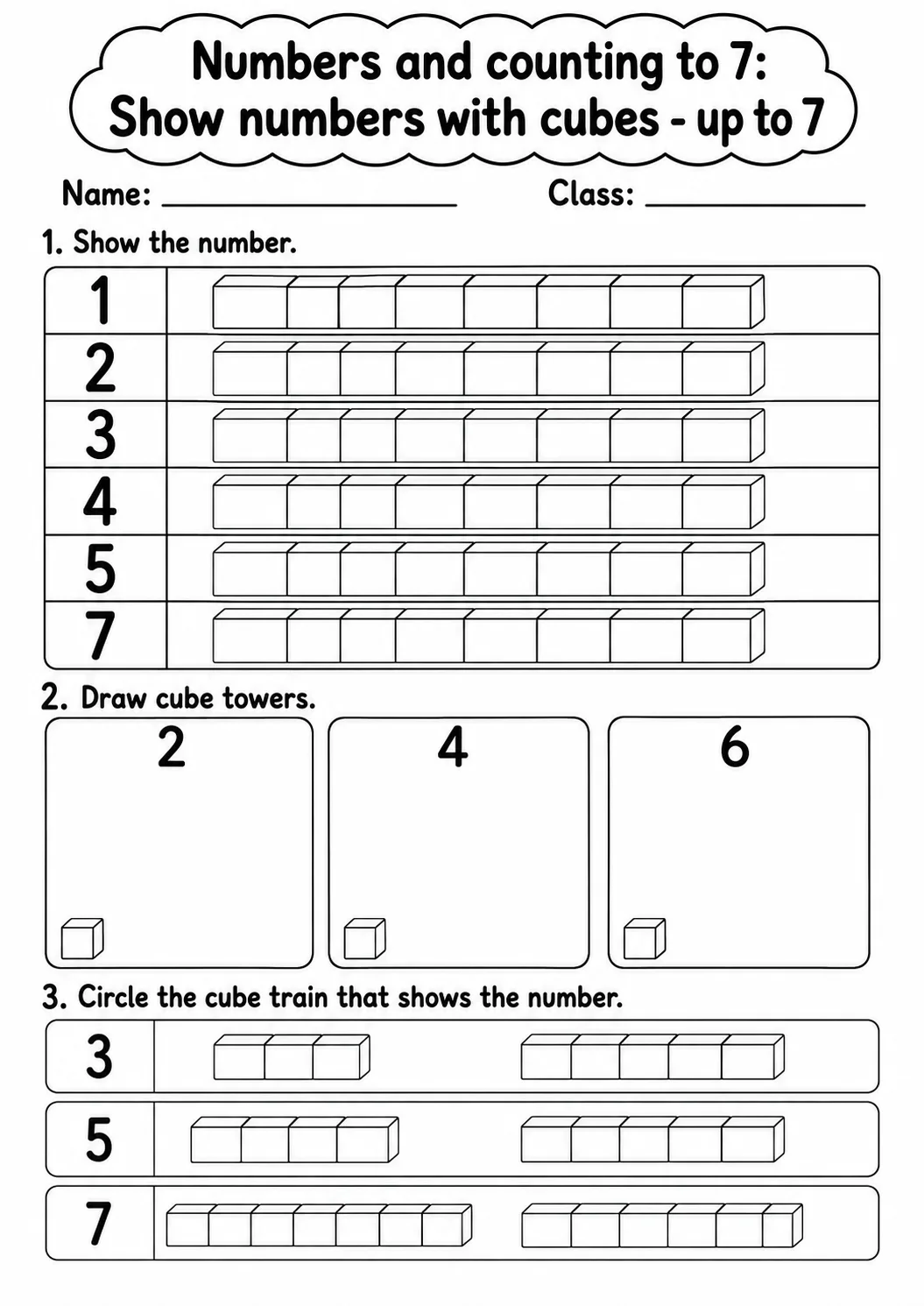 Pre-K Numbers and Counting to 7 Math Worksheet Pack page 7 printable worksheet preview