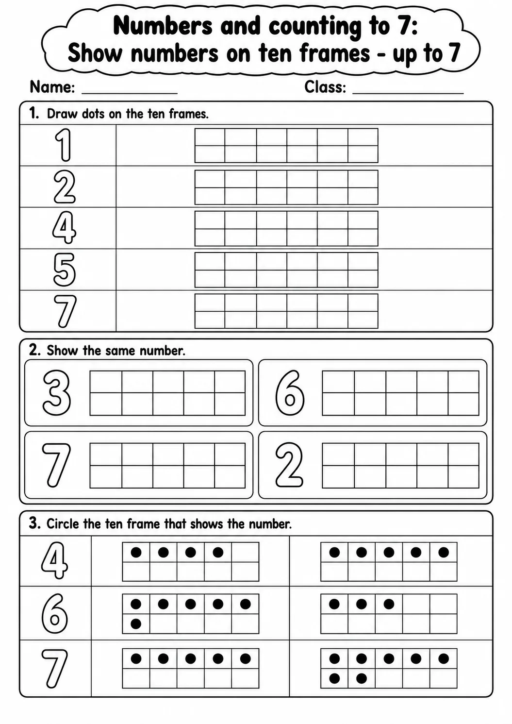 Pre-K Numbers and Counting to 7 Math Worksheet Pack page 8 printable worksheet preview