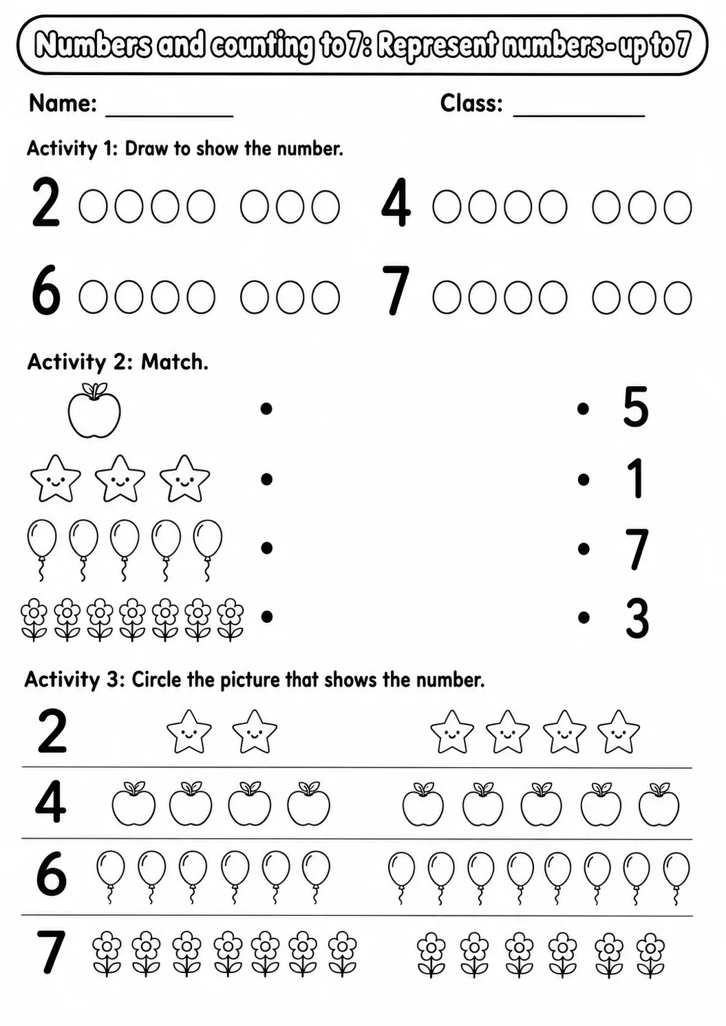 Pre-K Numbers and Counting to 7 Math Worksheet Pack page 9 printable worksheet preview