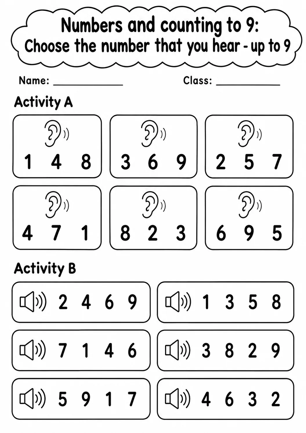 Pre-K Numbers and Counting to 9 Math Worksheet Pack printable worksheet pack preview