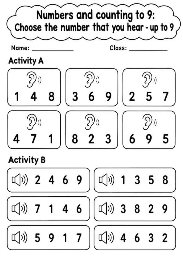 Pre-K Numbers and Counting to 9 Math Worksheet Pack