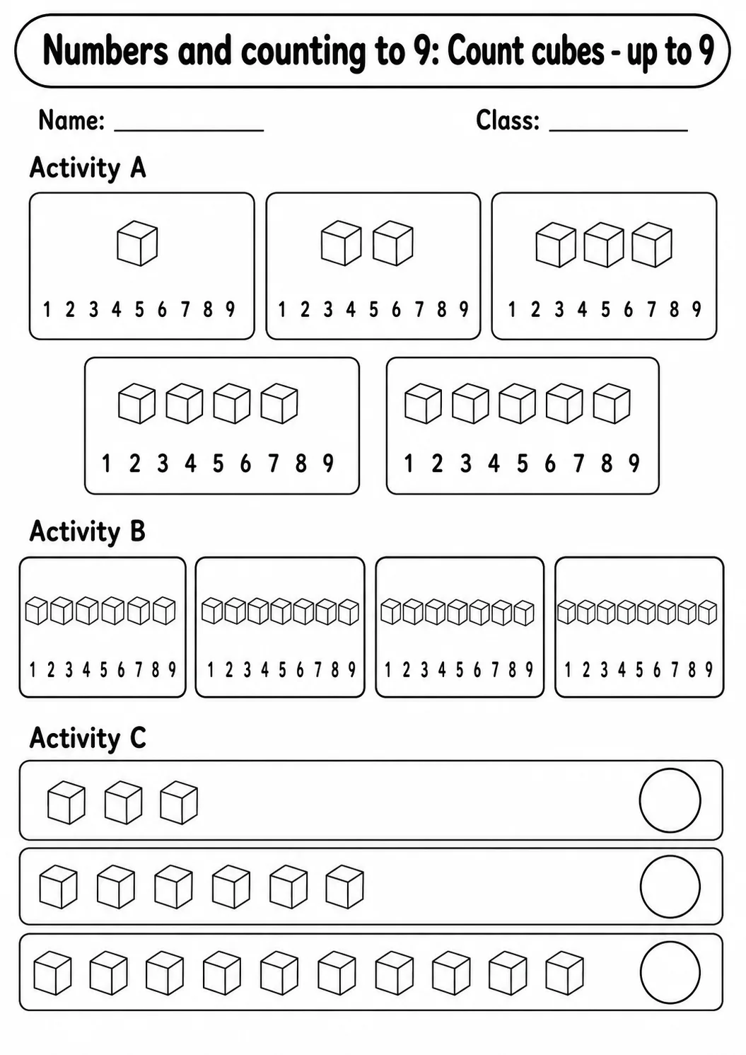 Pre-K Numbers and Counting to 9 Math Worksheet Pack page 4 printable worksheet preview