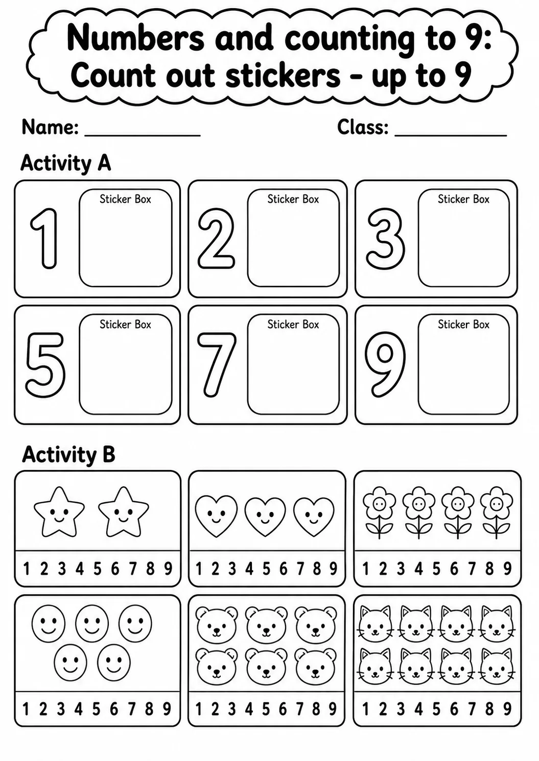 Pre-K Numbers and Counting to 9 Math Worksheet Pack page 6 printable worksheet preview