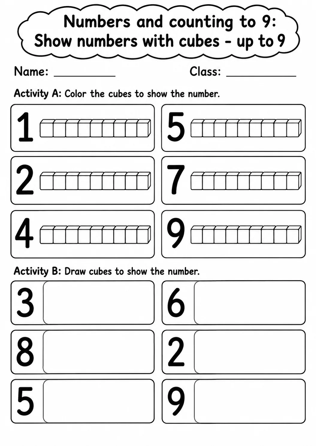 Pre-K Numbers and Counting to 9 Math Worksheet Pack page 7 printable worksheet preview