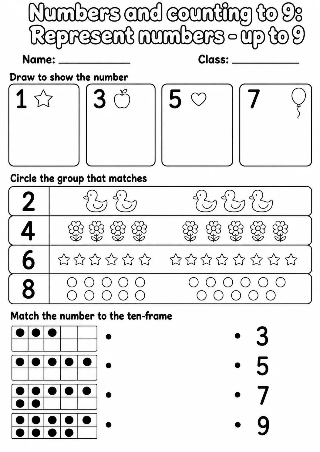 Pre-K Numbers and Counting to 9 Math Worksheet Pack page 9 printable worksheet preview