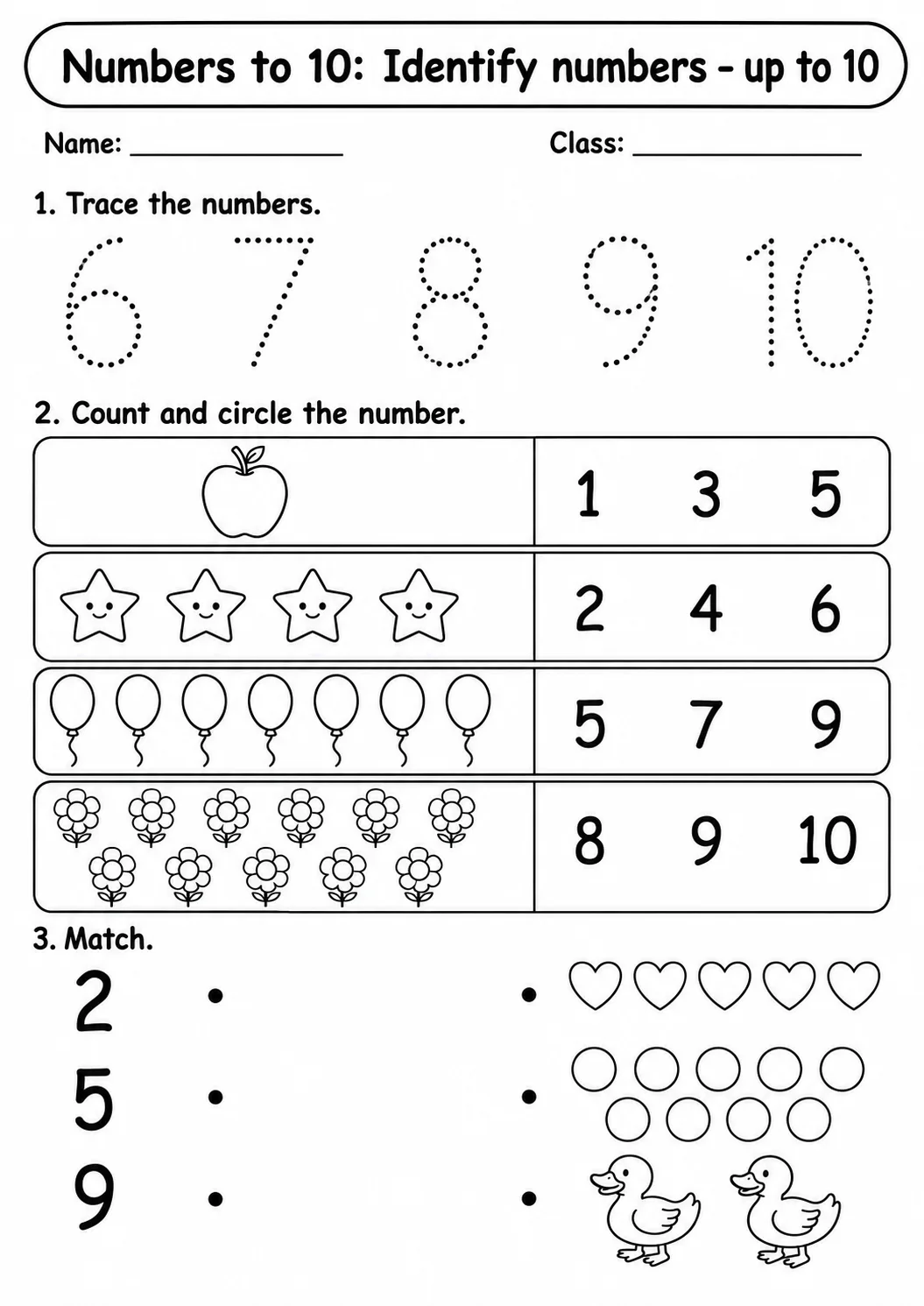 Pre-K Numbers to 10 Math Worksheet Pack printable worksheet pack preview