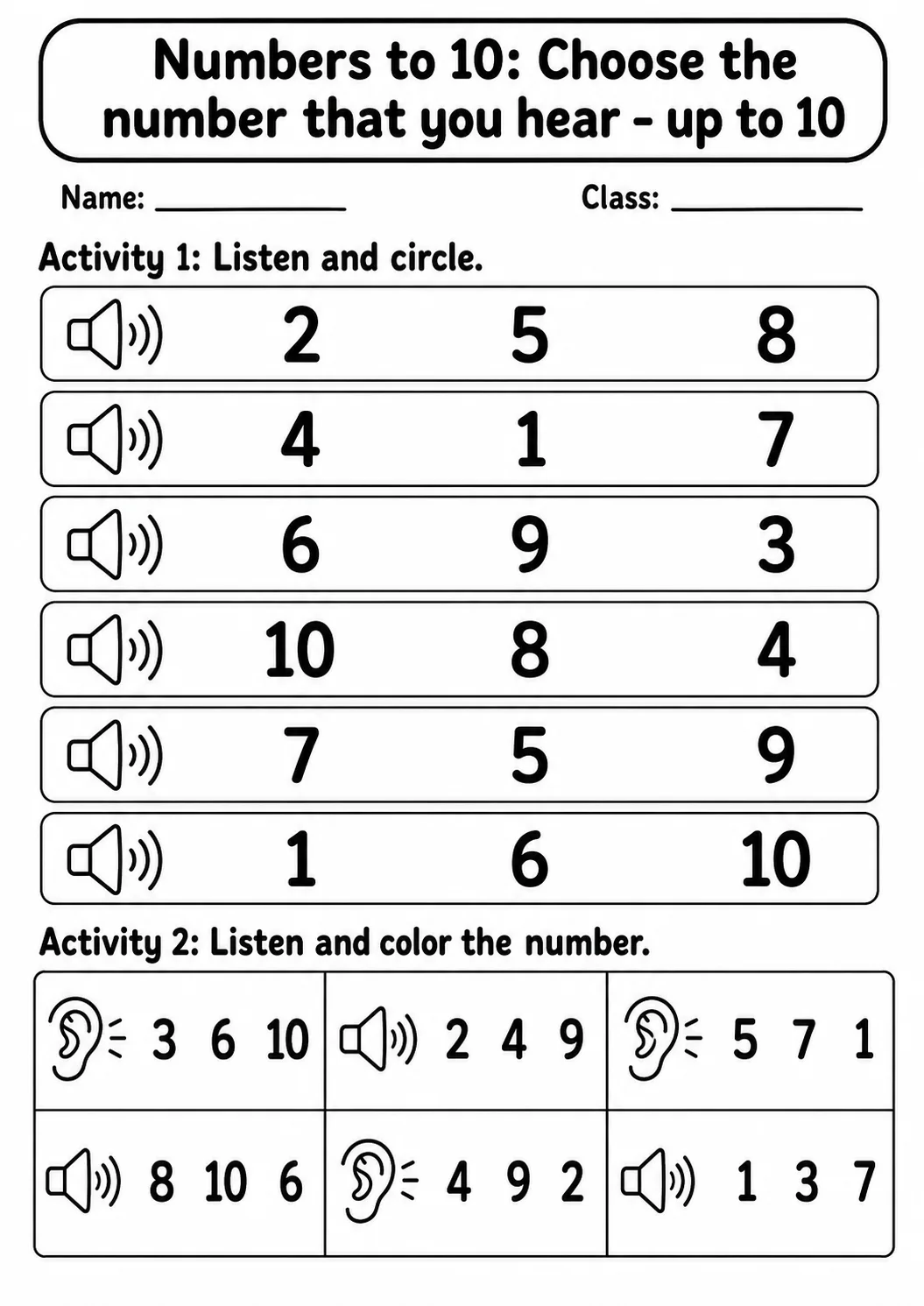 Pre-K Numbers to 10 Math Worksheet Pack page 2 printable worksheet preview
