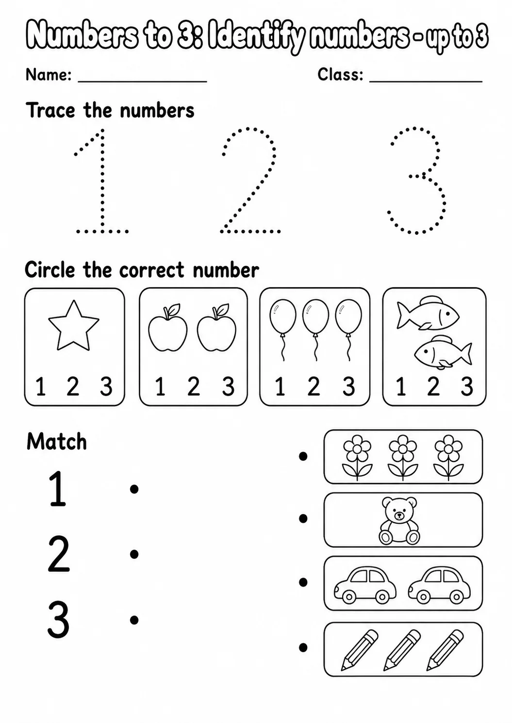 Pre-K Numbers to 3 Math Worksheet Pack printable worksheet pack preview