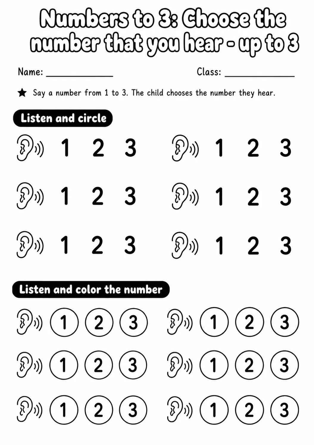 Pre-K Numbers to 3 Math Worksheet Pack page 2 printable worksheet preview