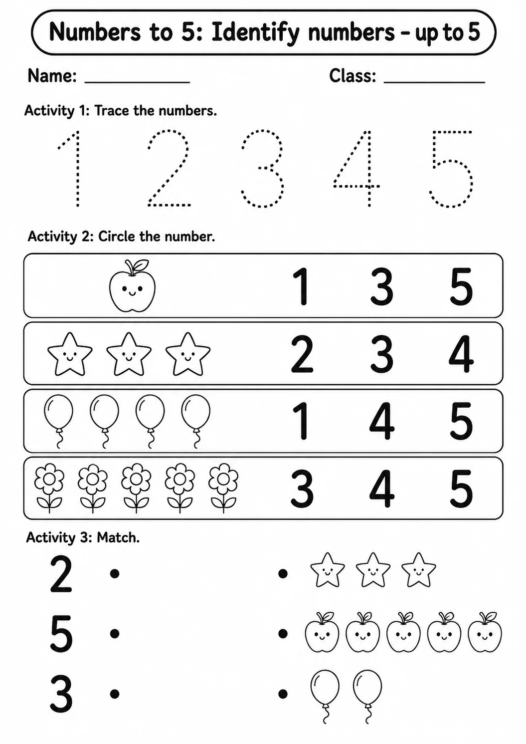 Pre-K Numbers to 5 Math Worksheet Pack printable worksheet pack preview