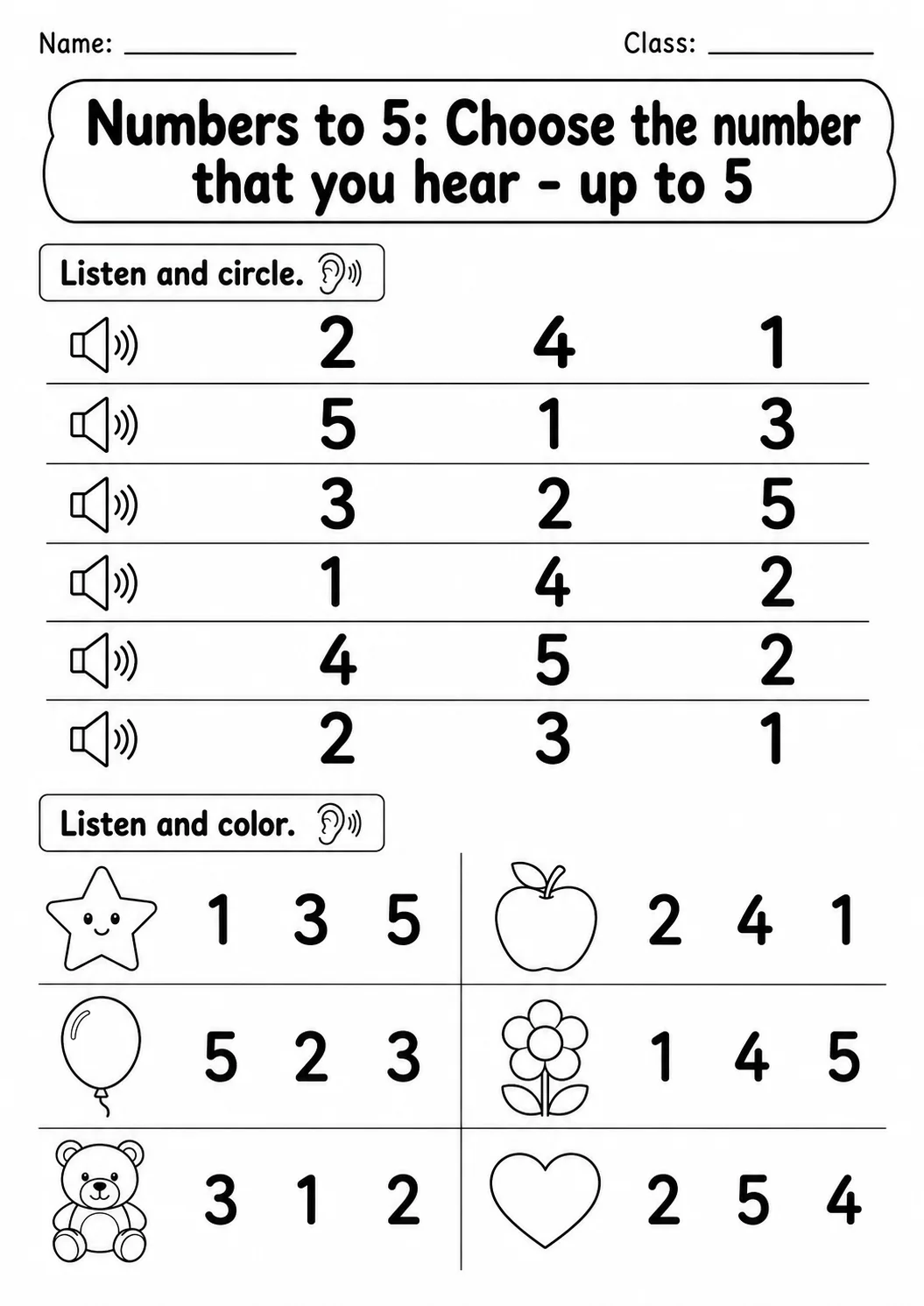 Pre-K Numbers to 5 Math Worksheet Pack page 2 printable worksheet preview