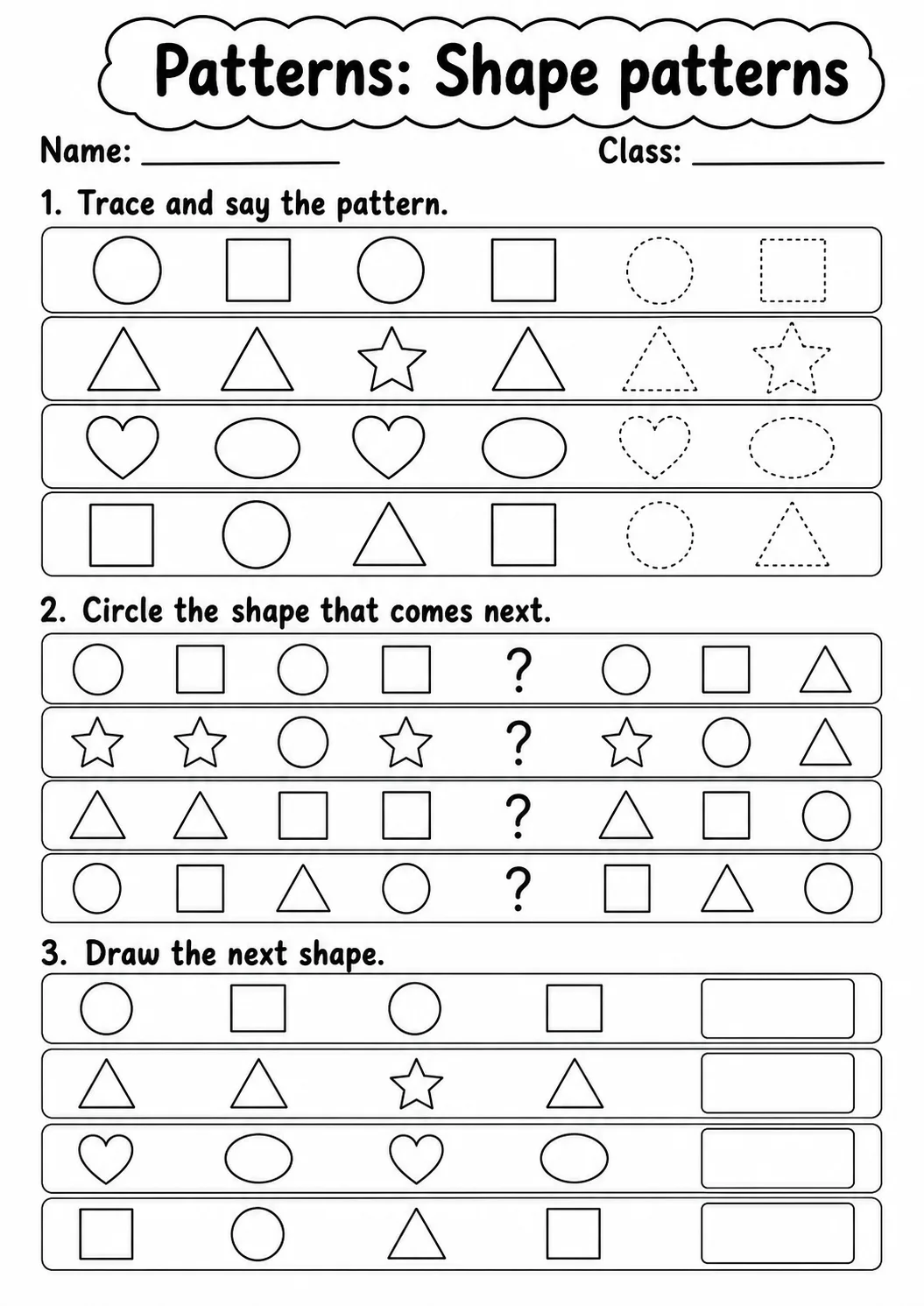 Pre-K Patterns Math Worksheet Pack page 3 printable worksheet preview