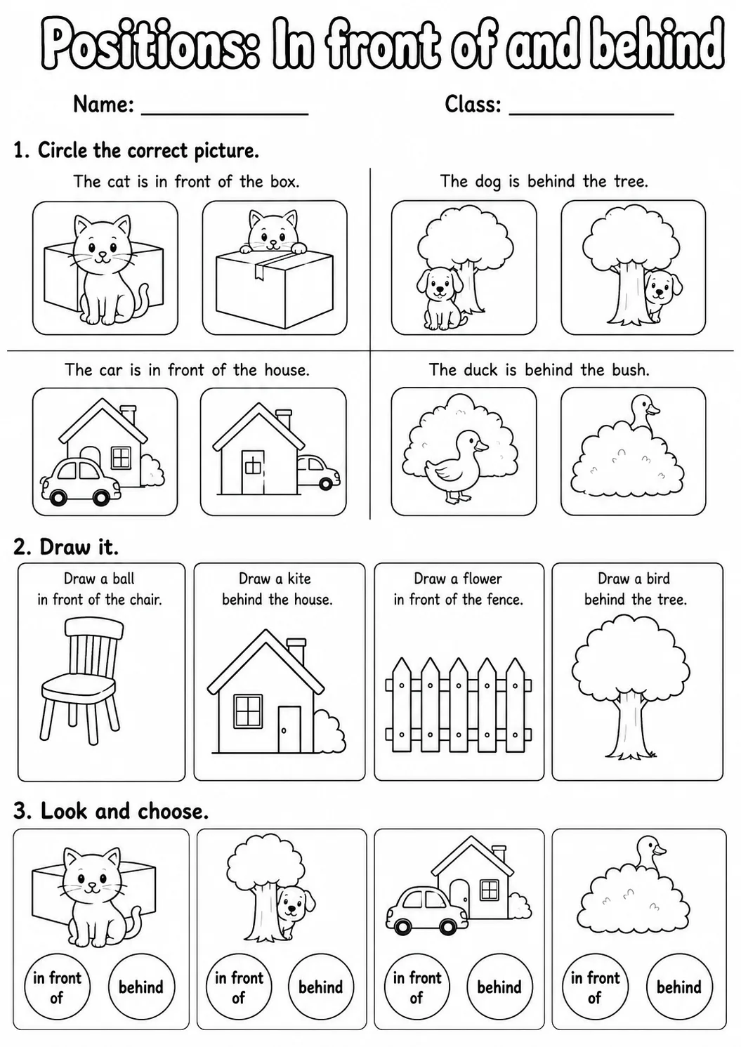 Pre-K Positions Math Worksheet Pack printable worksheet pack preview