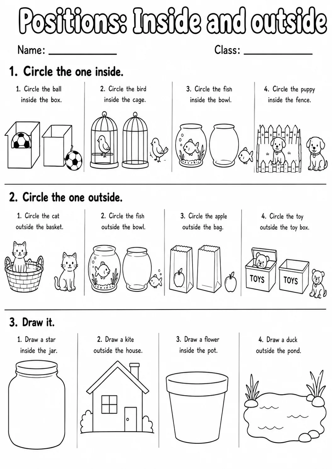 Pre-K Positions Math Worksheet Pack page 2 printable worksheet preview