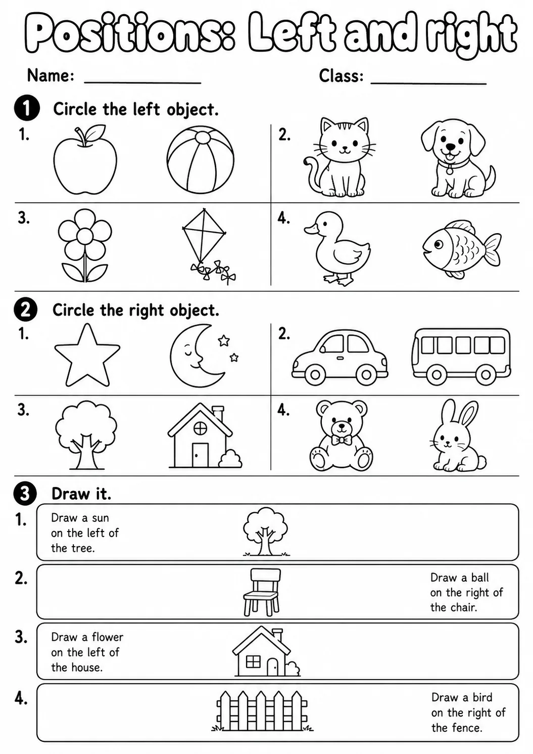 Pre-K Positions Math Worksheet Pack page 3 printable worksheet preview