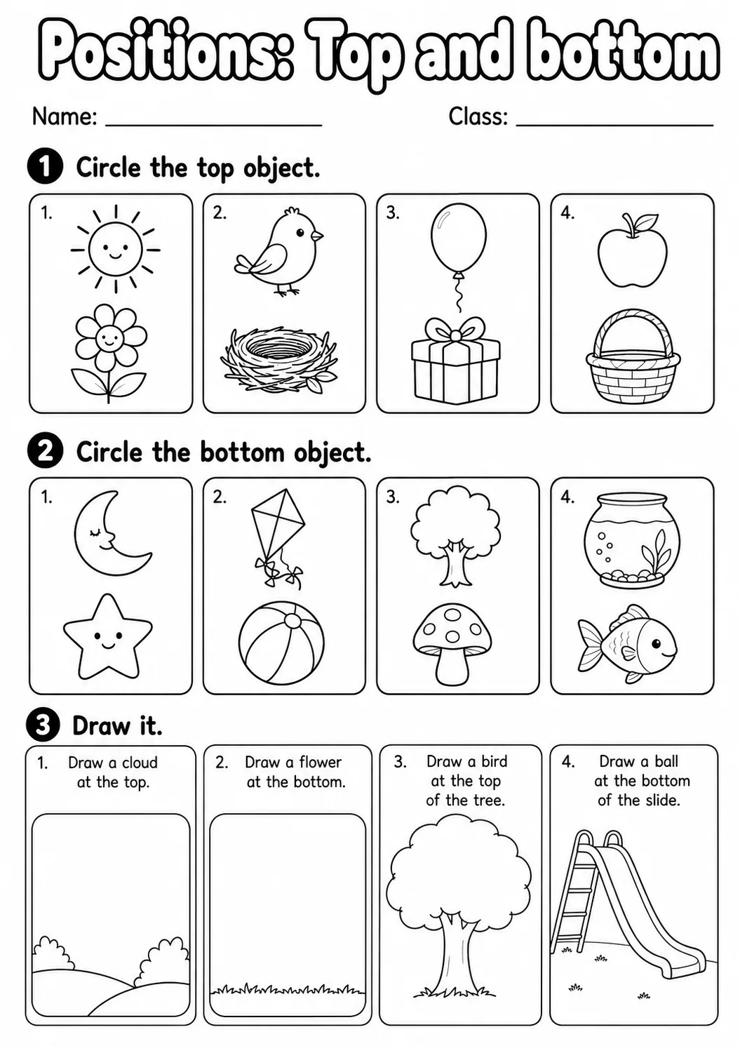 Pre-K Positions Math Worksheet Pack page 5 printable worksheet preview
