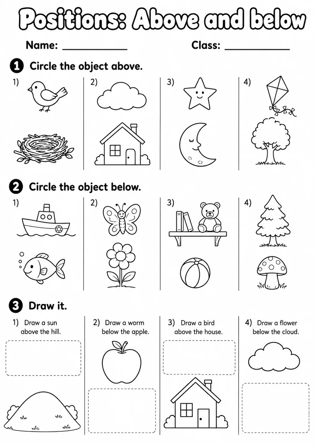 Pre-K Positions Math Worksheet Pack page 7 printable worksheet preview