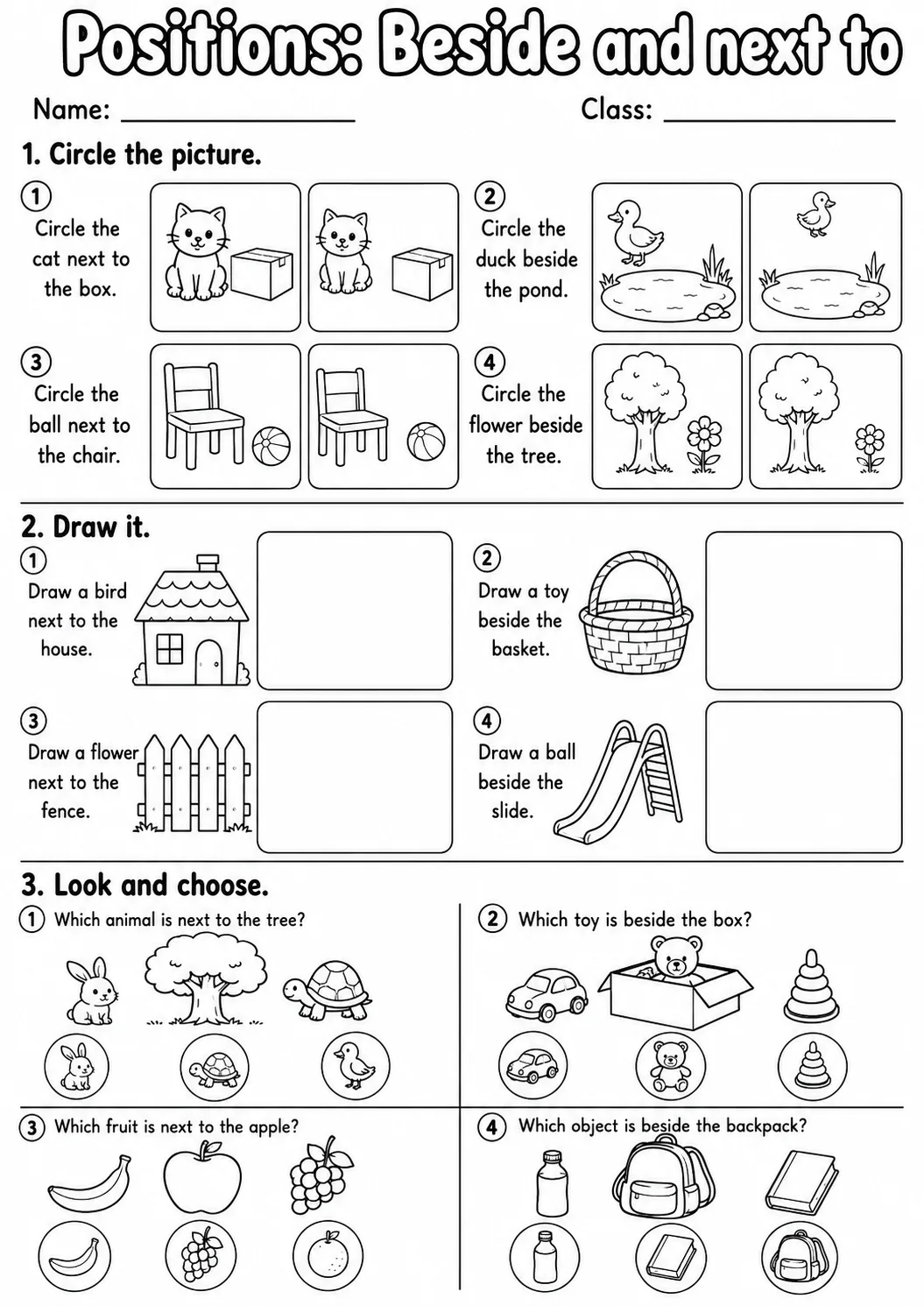 Pre-K Positions Math Worksheet Pack page 8 printable worksheet preview