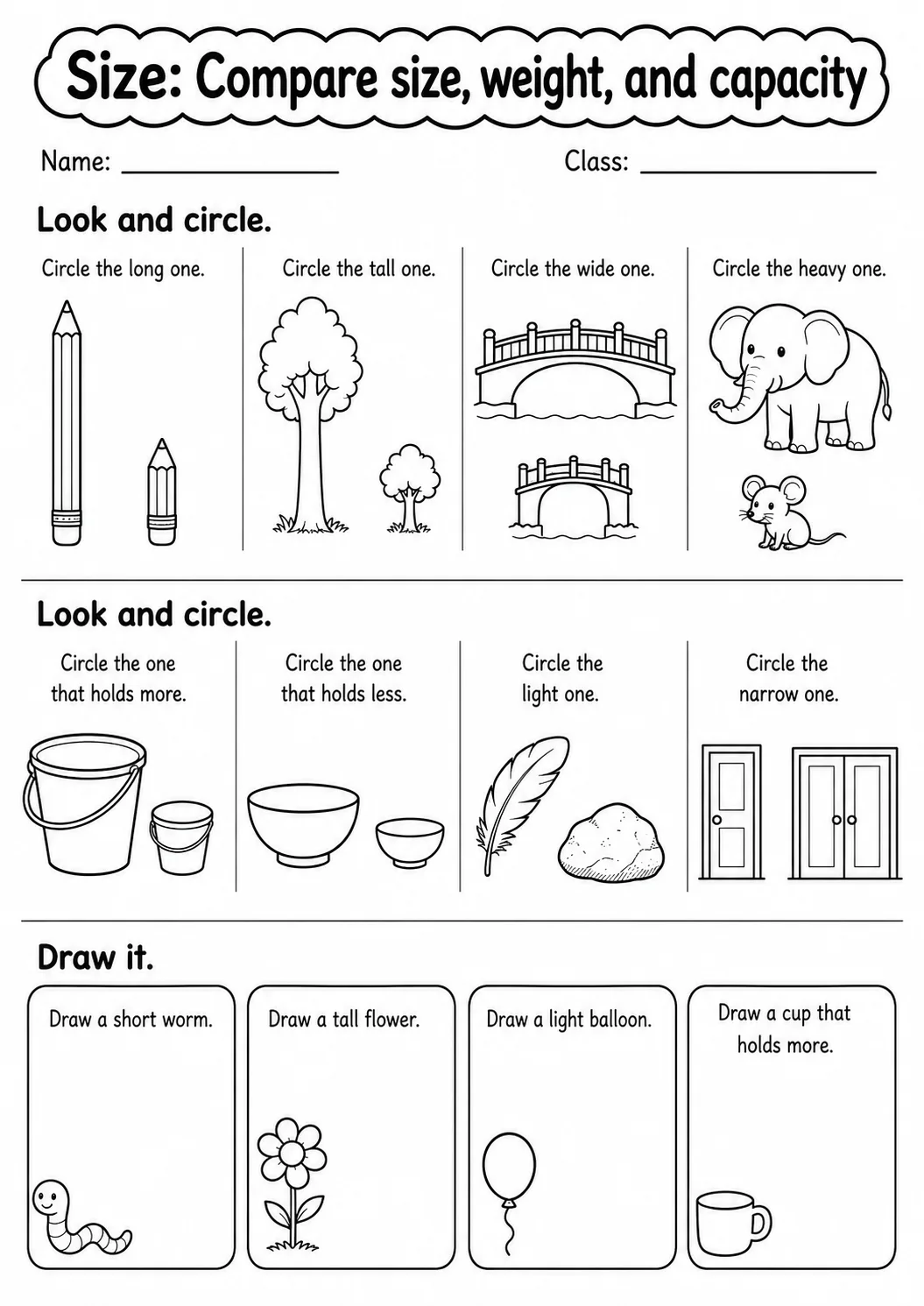 Pre-K Size Math Worksheet Pack page 6 printable worksheet preview