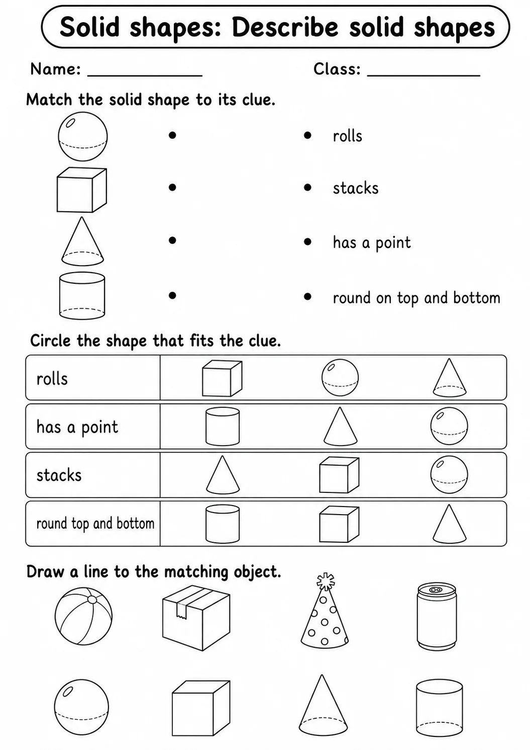 Pre-K Solid Shapes Math Worksheet Pack page 2 printable worksheet preview