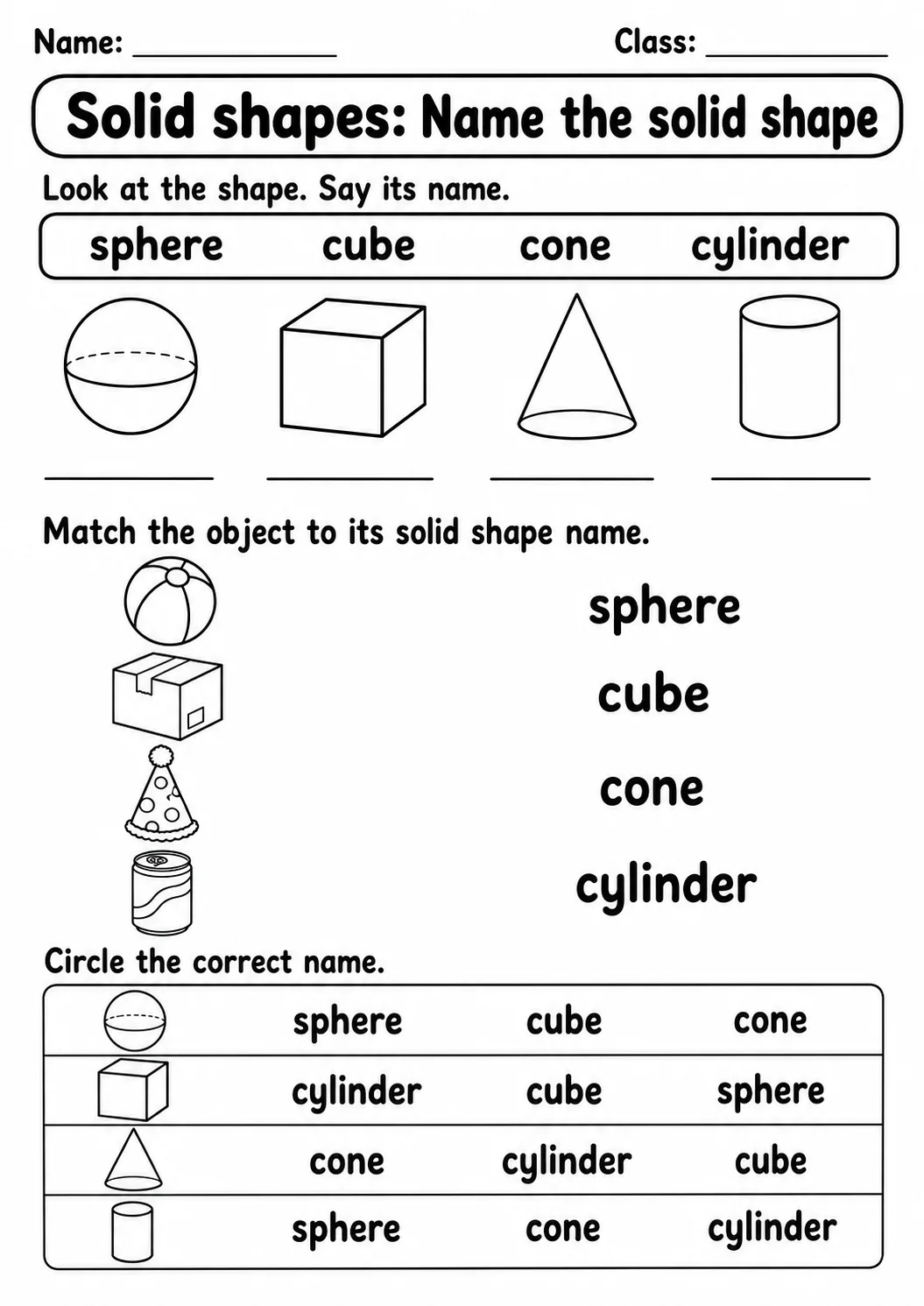 Pre-K Solid Shapes Math Worksheet Pack page 8 printable worksheet preview