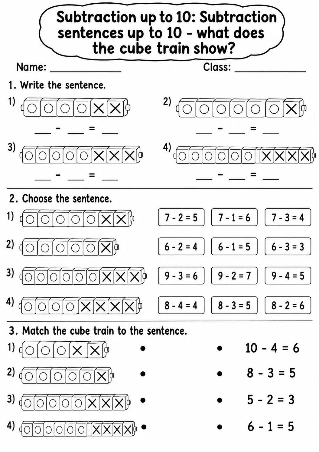 Pre-K Subtraction up to 10 Math Worksheet Pack page 6 printable worksheet preview