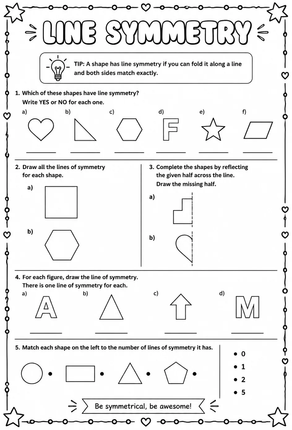 Line symmetry — free printable Grade 6 math worksheet
