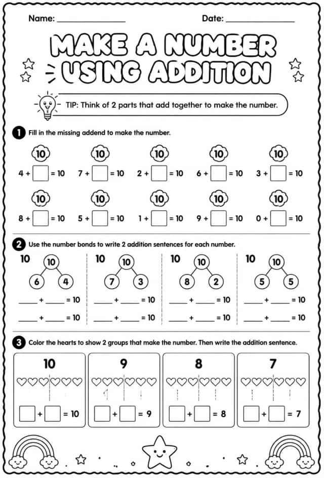 Make a number using addition - sums up to 10