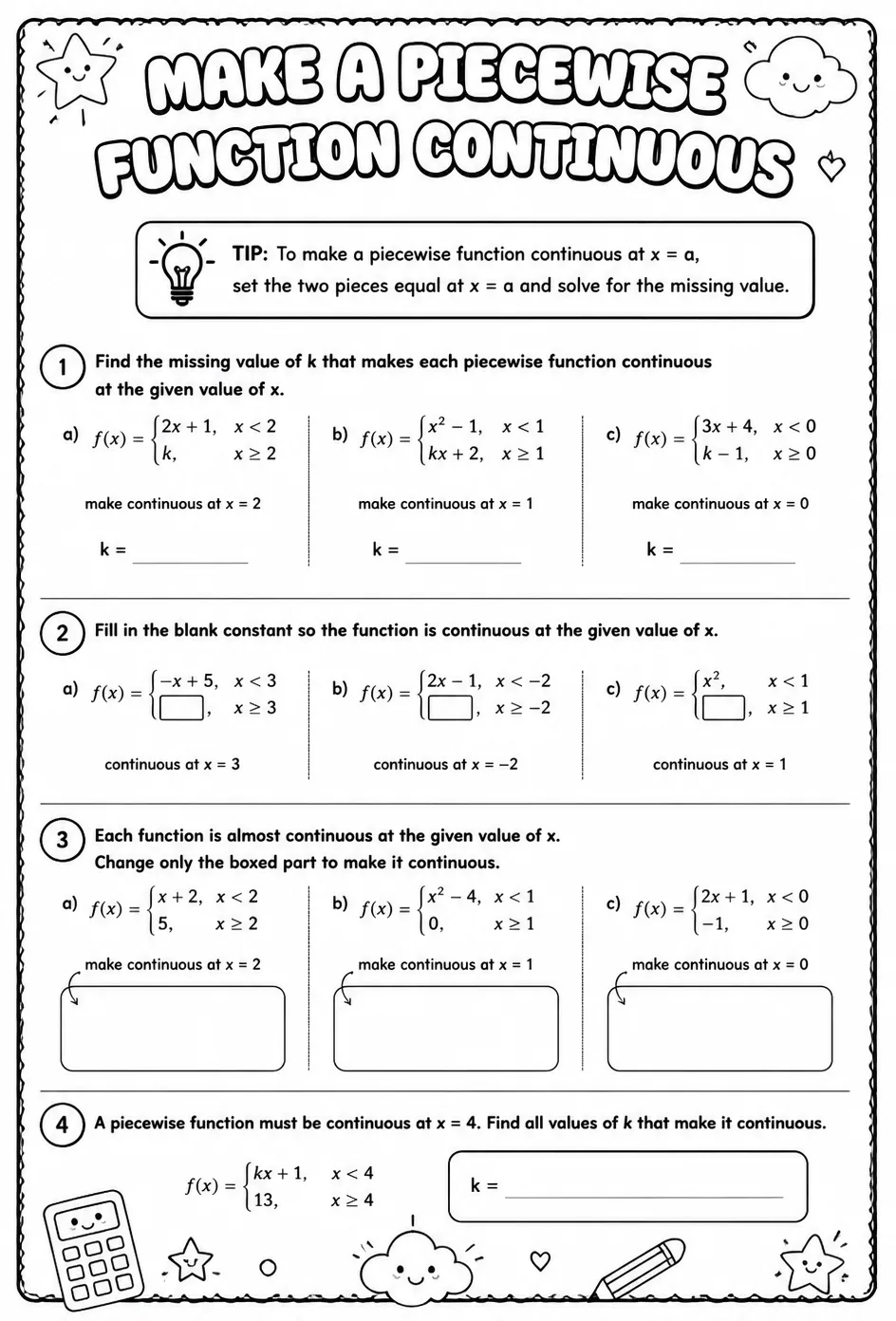 Make a piecewise function continuous