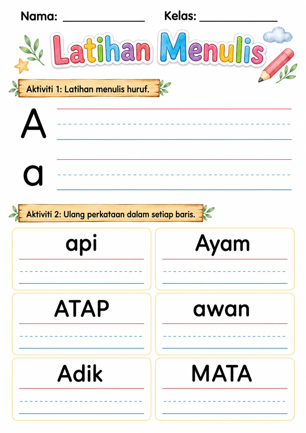 Malay Letter A Phonics Worksheets Pack page 4 printable worksheet preview