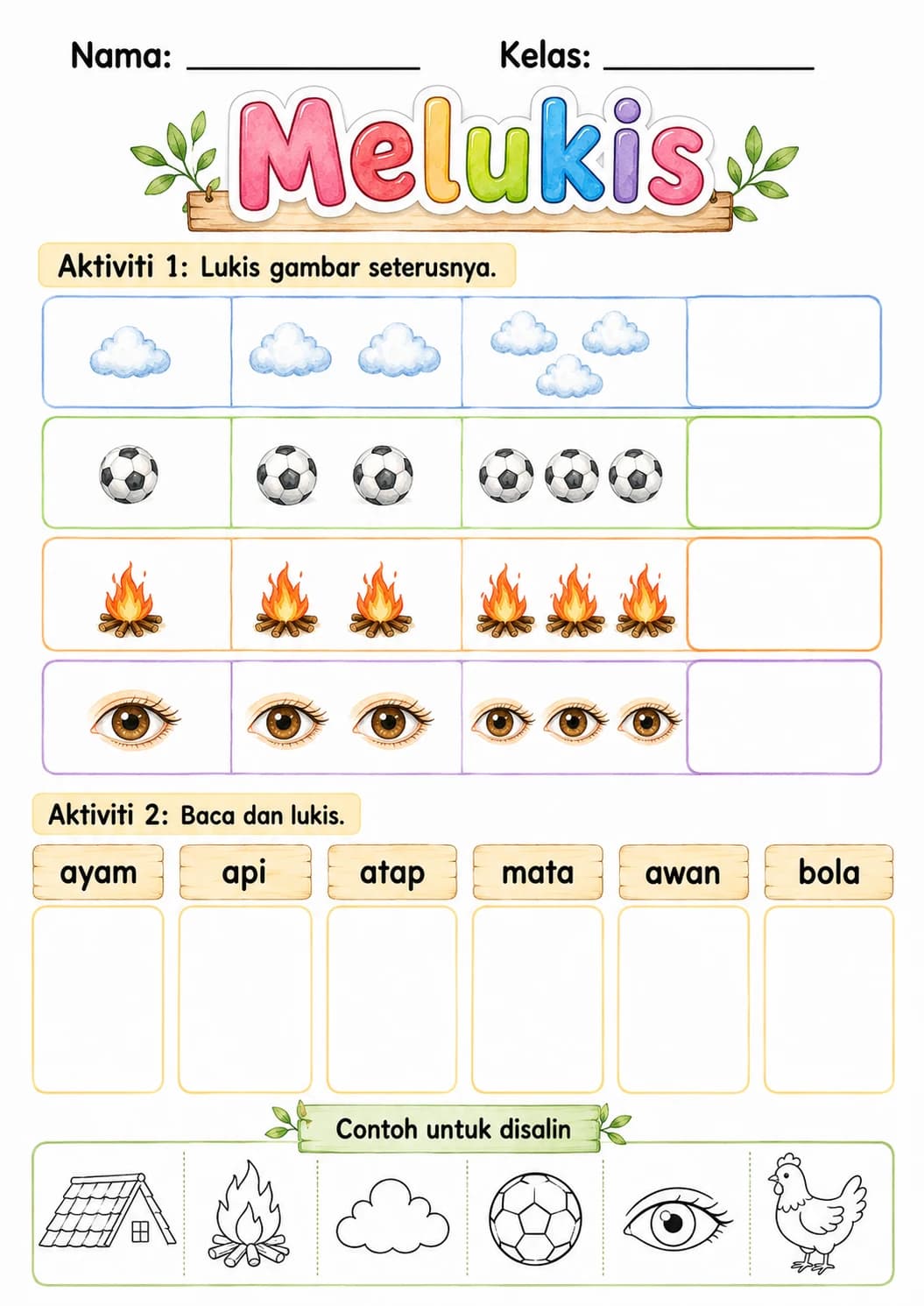 Malay Letter A Phonics Worksheets Pack page 5 printable worksheet preview