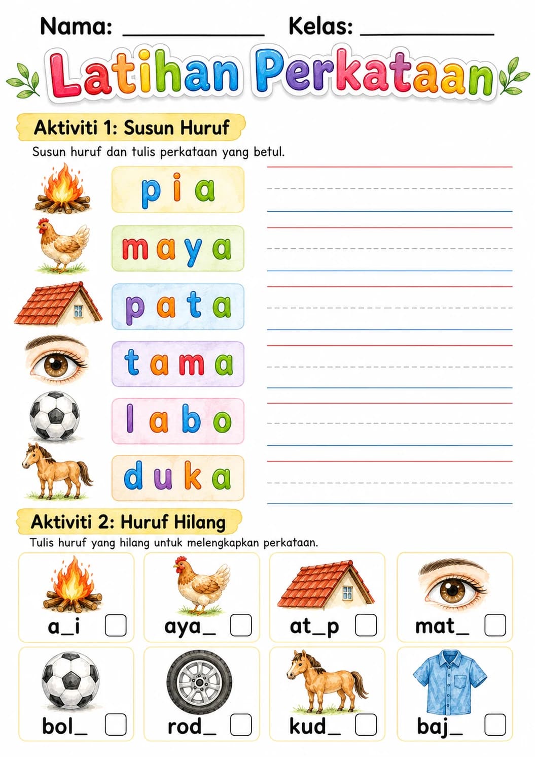 Malay Letter A Phonics Worksheets Pack page 6 printable worksheet preview