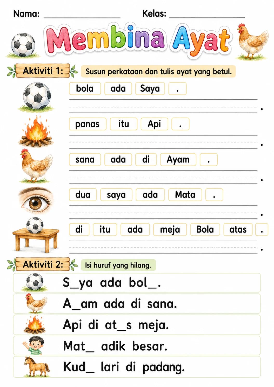 Malay Letter A Phonics Worksheets Pack page 8 printable worksheet preview